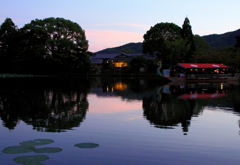 大覚寺　大沢池の夕景