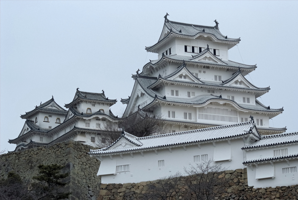 桜の開花を待つ姫路城