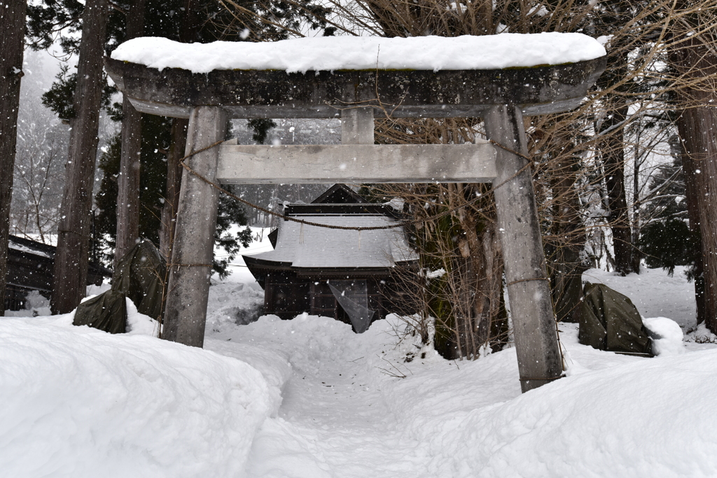 雪に埋もれた神社