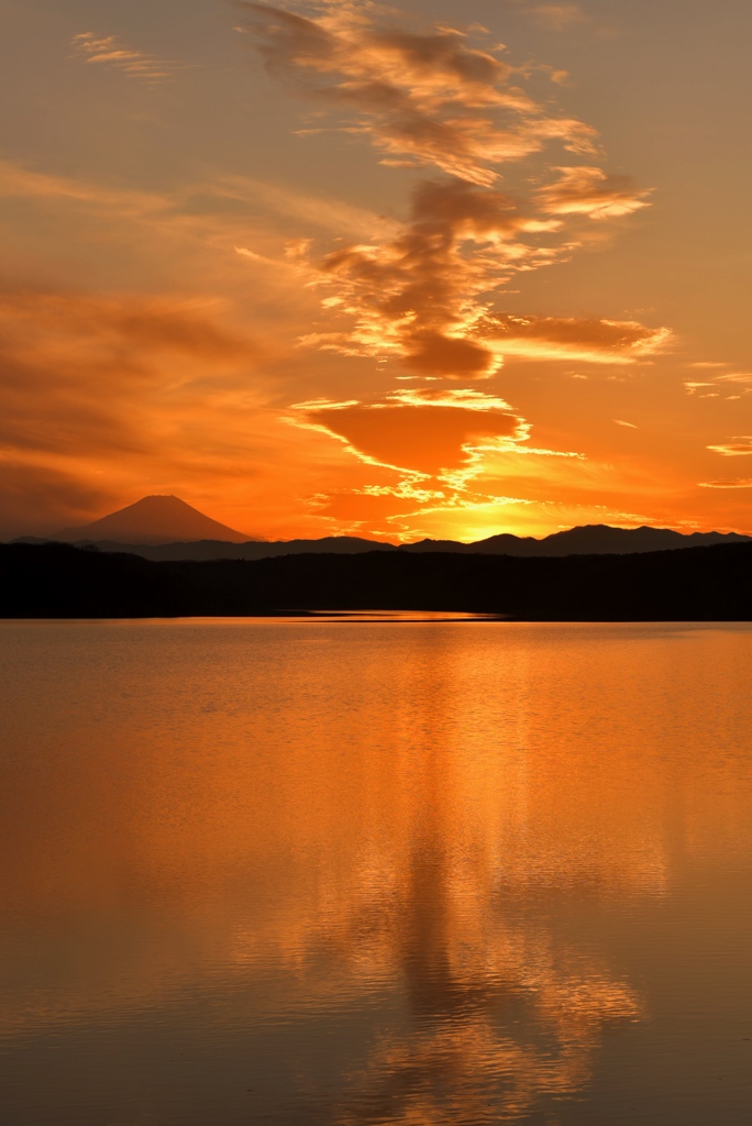 夕日と富士山