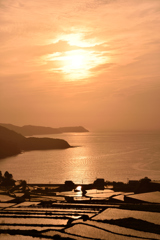 駄竹の棚田に沈む夕日