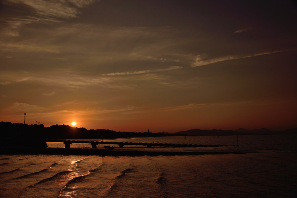 夕景の満ち潮