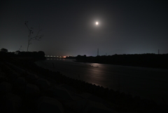 夜の河川敷。