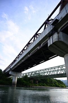 川と鉄橋。