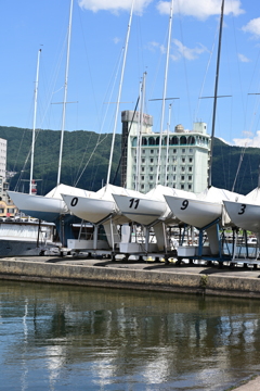 湖のヨットハーバー。