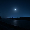 夜の河川敷。