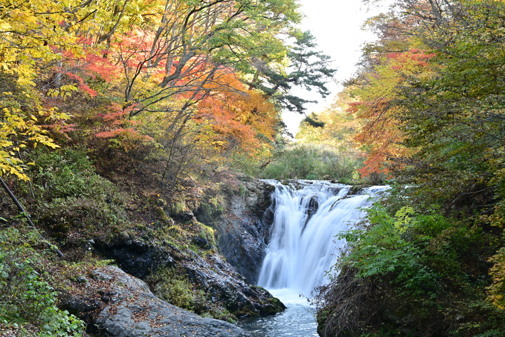 滝と紅葉。