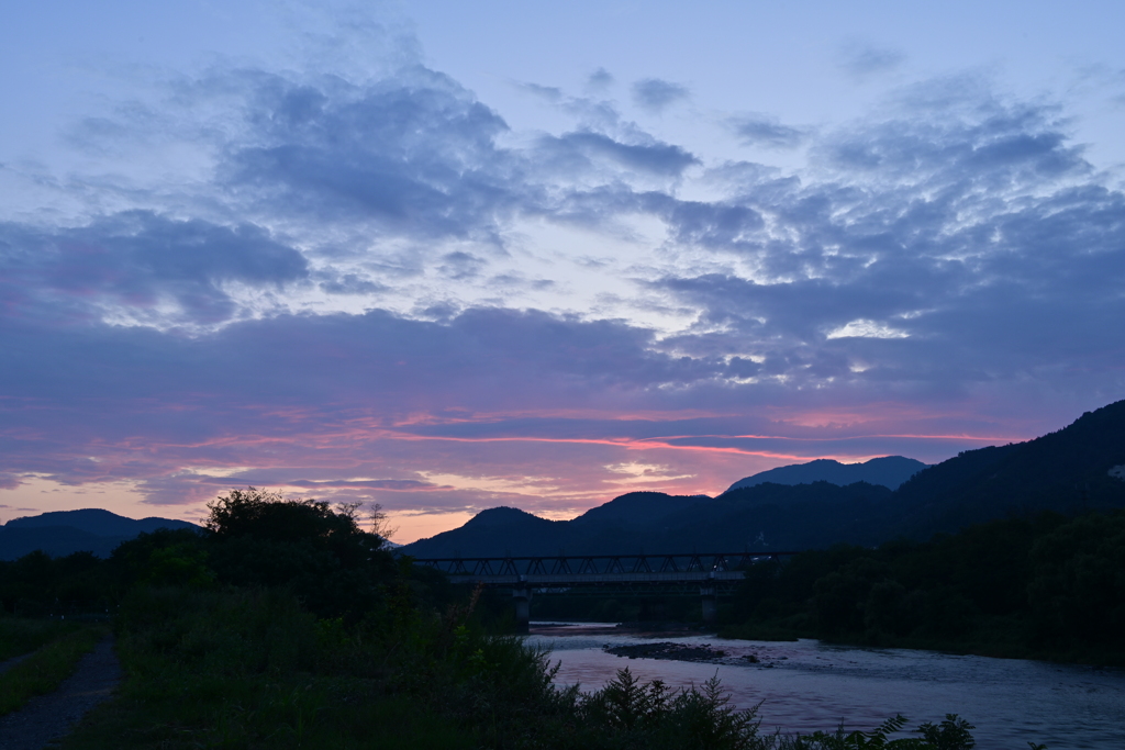 PinkとBlueの夕陽。