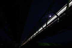 月と鉄橋と電車。