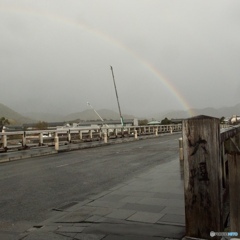嵐山朝の虹