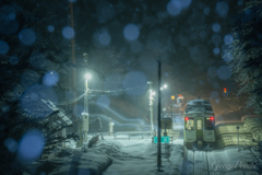 雪夜の滝谷駅