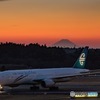 夕暮れ時ひょっこり姿をみせる富士山