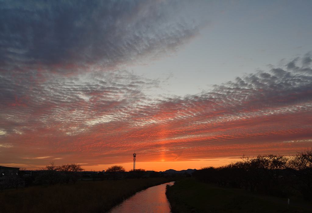 夕焼け　太陽柱