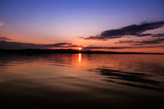 網走湖畔の夕陽