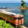 雨晴海岸を行くタラコ列車