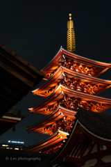 浅草寺　夜の五重塔