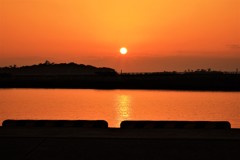 阿久根新港からの夕日