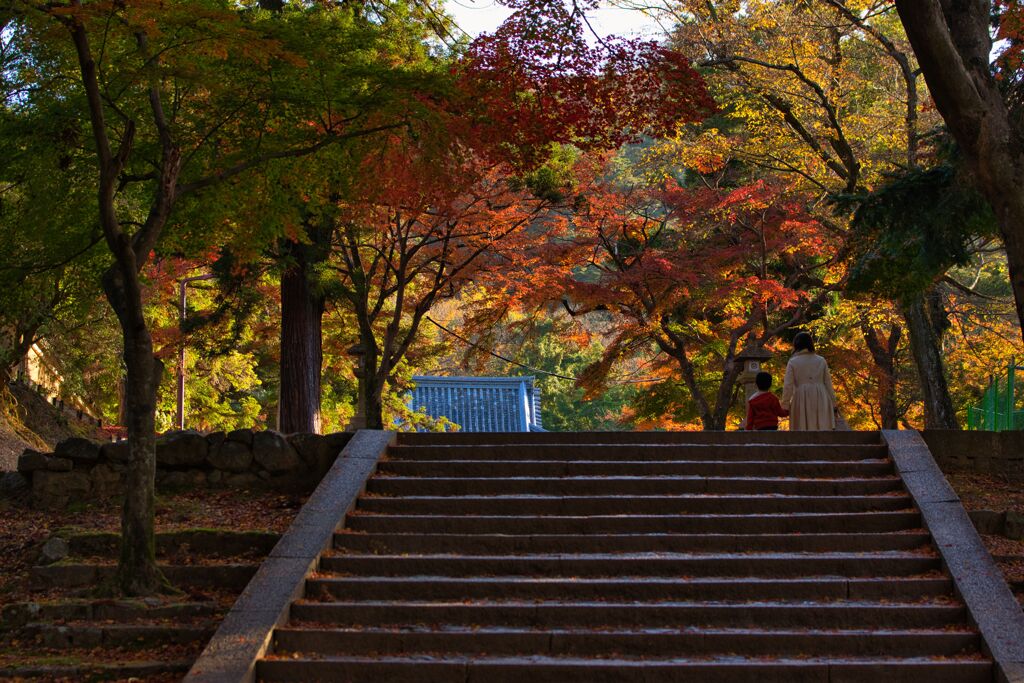 手向山八幡宮の前で