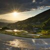 棚田のある夕景