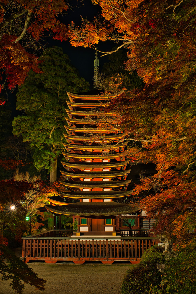 秋の夜の十三重塔