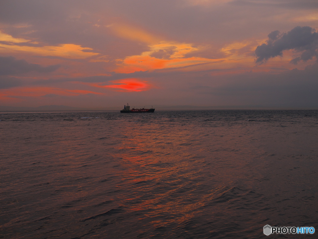 国道九四フェリーから見た夕焼け