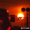 信号待ちの夕陽