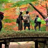 山陰橋の上で紅葉見物