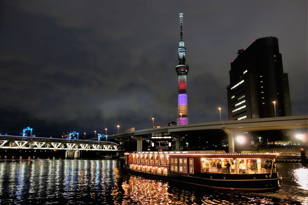 スカイツリーと屋形船