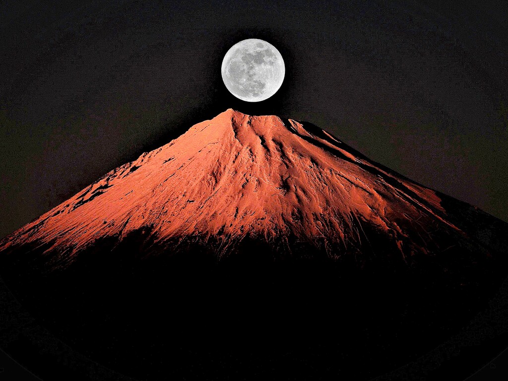 富士山と月 by sam777 （ID：10127025） - 写真共有サイト:PHOTOHITO