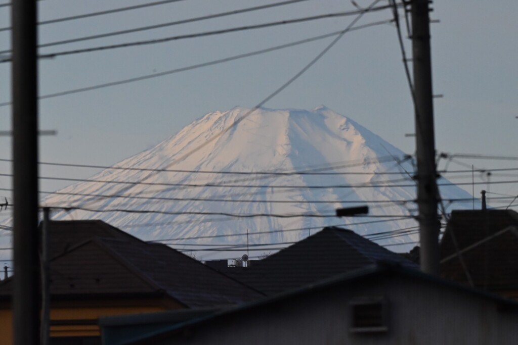 用水路沿道・今日の真っ白な富士山