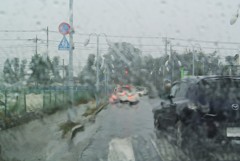 ドシャ降りの中・・