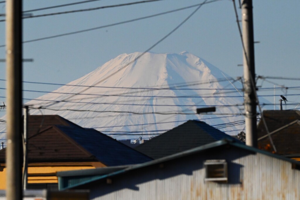 用水路・雪に包まれた富士山