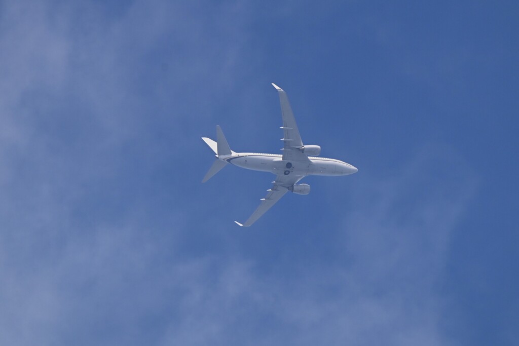 K川上空・真夏の空を行く旅客機