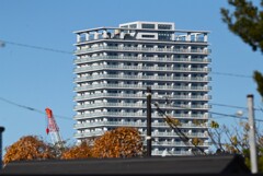 K川より望む東村山市のシンボルタワー