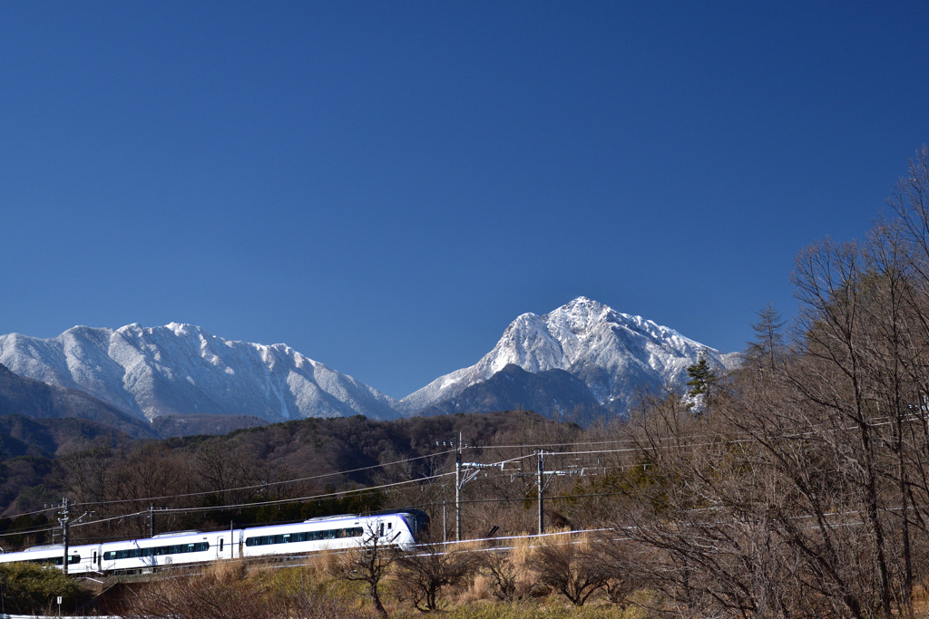 甲斐駒ヶ岳と鳳凰三山を背景に