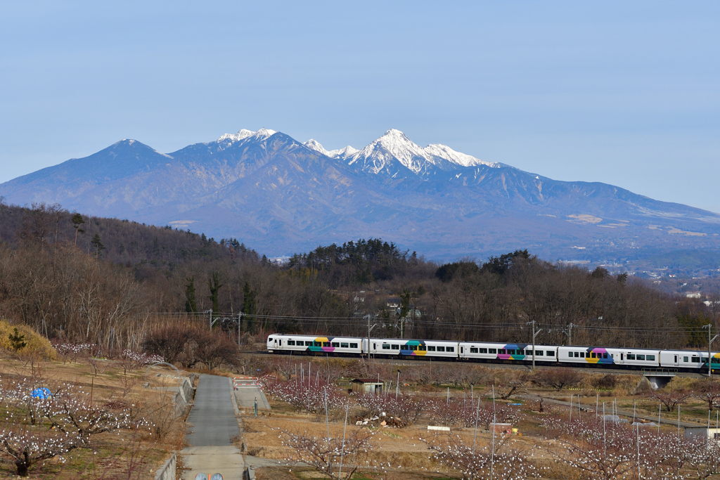 八ヶ岳を背景に