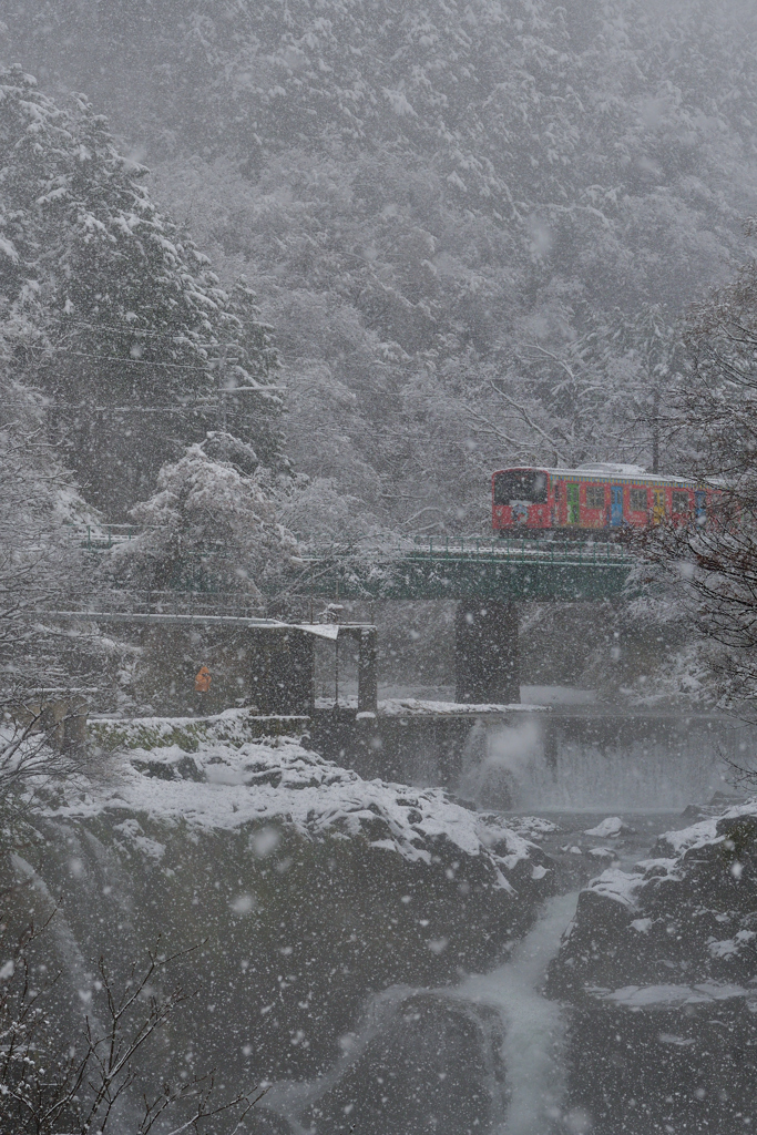 吹雪の田原の滝