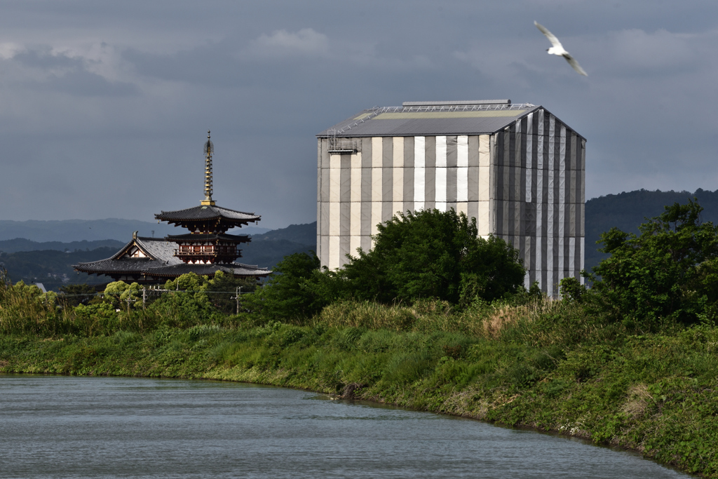 ベールに包まれた東塔