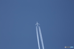 外国機 美瑛の上を掠めて行く