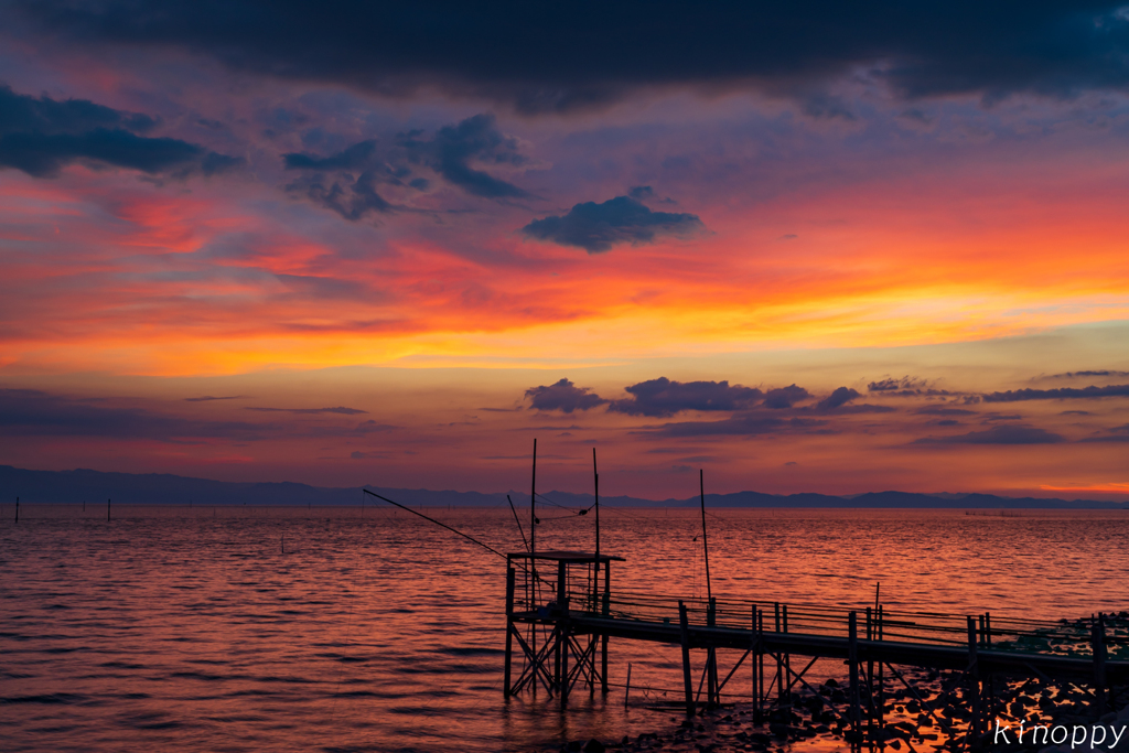 くもで網櫓と有明海夕景 3
