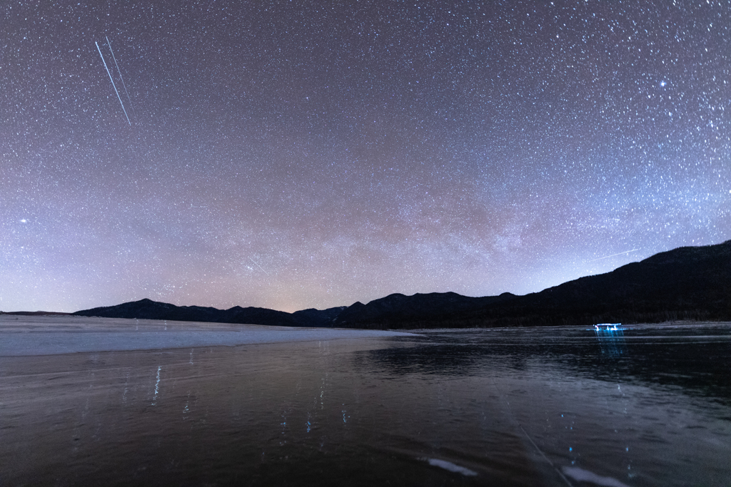 糠平湖から見る星空。
