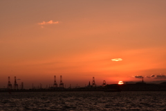 港の落陽