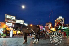 馬車と月のある広場～モロッコ Jemaa el-Fnaa square