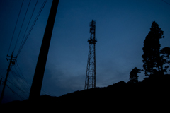 鉄塔と木と電柱