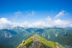 常念岳山頂より