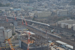 京都タワーから見た新幹線