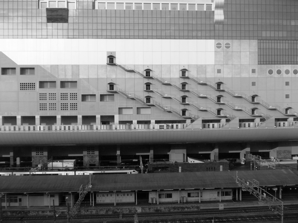 京都駅　モノクロ