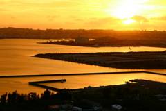 世界遺産から望む夕日