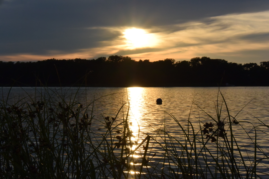 網走湖とハートの夕日