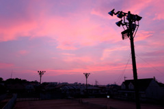 テニスコートの夕焼け